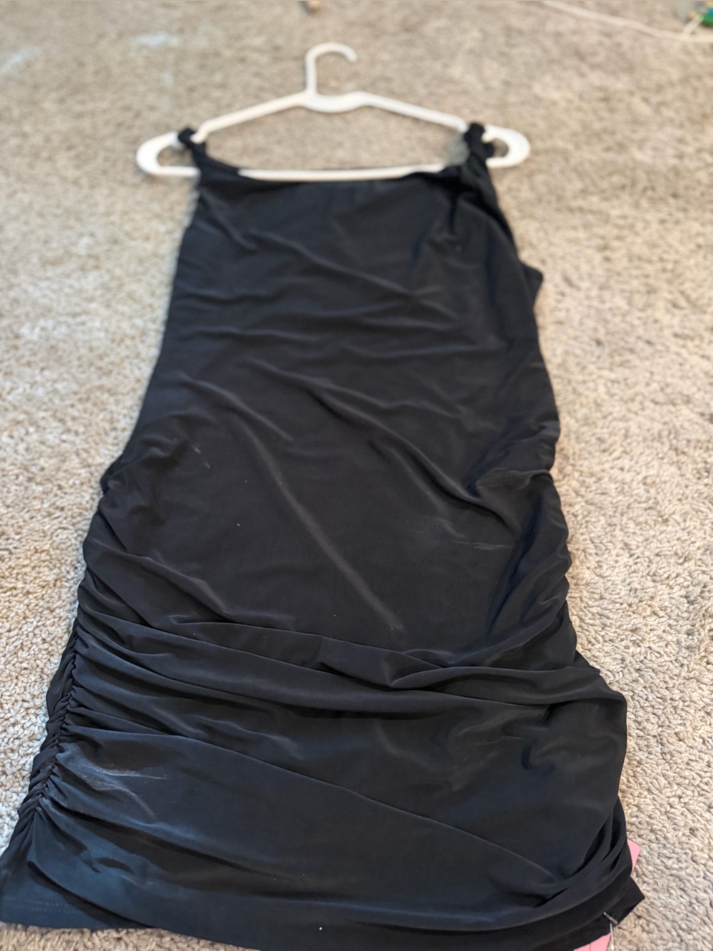 PrettyLittleThing Black Ruched Bodycon Midi Dress NWT